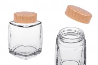 Barattolo di vetro da 180 ml con coperchio in plastica con design in legno - 6 pz