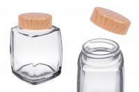 Glass jar 280 ml with plastic lid in wood design - 6 pcs
