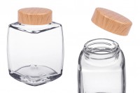 Glass jar 360 ml with plastic lid in wood design - 4 pcs