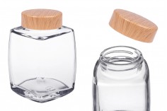 Glass jar 360 ml with plastic lid in wood design - 4 pcs