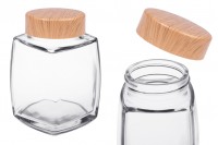 Pot en verre 500 ml avec couvercle en plastique design bois - 4 pcs
