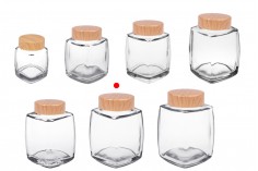 Glass jar 500 ml with plastic lid in wood design - 4 pcs