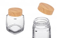 Glass jar 50 ml with plastic cap in wood design - 6 pcs