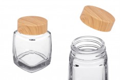 Γυάλινο βάζο 50 ml με πλαστικό καπάκι σε σχέδιο ξύλου - 6 τμχ