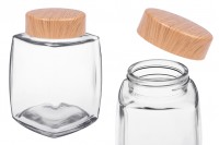 Pot en verre 750 ml avec couvercle en plastique design bois - 4 pcs