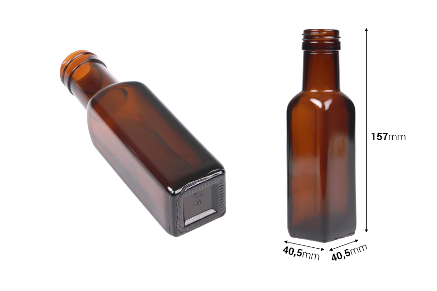 100 ml Marasca-Karamell-Glasflasche mit Ausgießer PP31,5 100 ml Marasca-Karamell-Glasflasche mit Ausgießer PP31,5