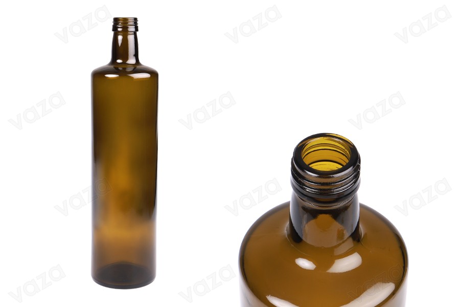 Bouteille en verre 1000 ml Dorica caramel avec bec verseur PP 31,5 - 30 pcs Bouteille en verre 1000 ml Dorica caramel avec bec verseur PP 31,5 - 30 pcs-photo_produit