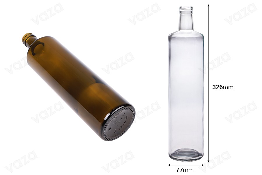 Bouteille en verre 1000 ml Dorica caramel avec bec verseur PP 31,5 - 30 pcs Bouteille en verre 1000 ml Dorica caramel avec bec verseur PP 31,5 - 30 pcs-photo_dimensions