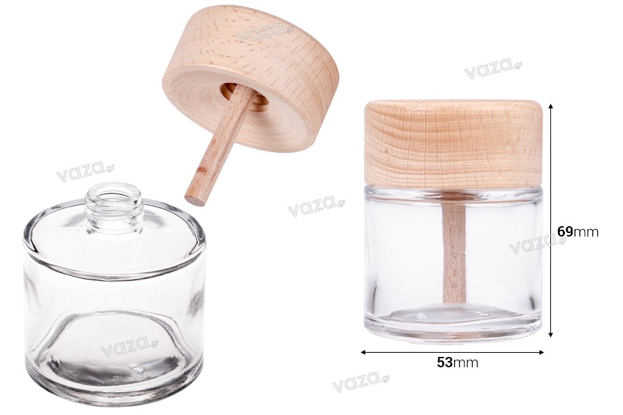 Flacone in vetro trasparente da 50 ml con tappo in legno per profumazione d&#39;ambiente