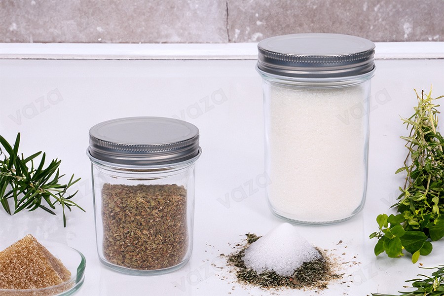 Kavanoz qelqi 250 ml me kapak alumini ngjyrë argjendi - 6 copë Kavanoz qelqi 250 ml me kapak alumini ngjyrë argjendi - 6 copë-imazh_grup