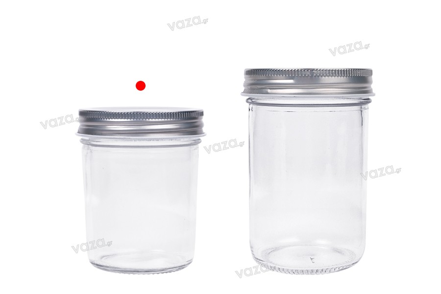 Γυάλινο βάζο 200 ml με ασημί καπάκι αλουμινίου - 6 τμχ