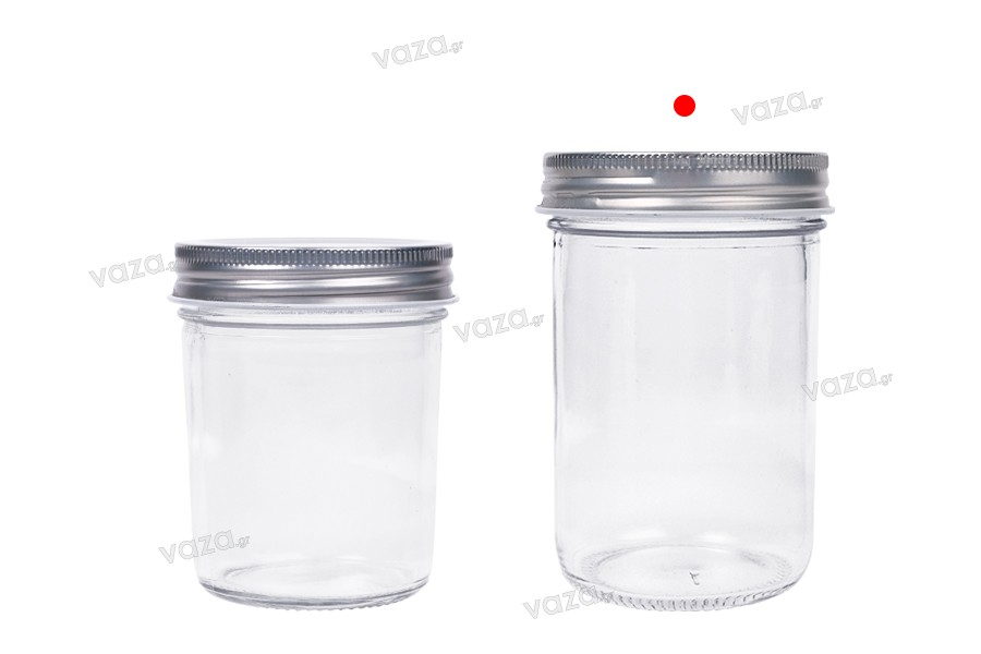 Γυάλινο βάζο 250 ml με ασημί καπάκι αλουμινίου - 6 τμχ
