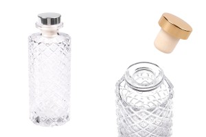 Flacon décoratif en verre gaufré 170 ml pour diffuseur à roseaux avec bouchon en silicone-1