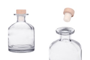 Élégante bouteille en verre bouché de 250 ml avec tête en bois-εικόνα_προϊοντική