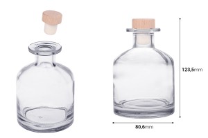 Élégante bouteille en verre bouché de 250 ml avec tête en bois-εικόνα_διαστάσεις