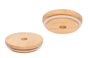 Holzdeckel mit Loch und Gummi für Gläser mit Innenhalsdurchmesser 70,5 mm-produktbild