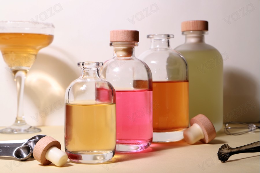 500ml transparente Glasflasche mit Silikonkorken mit Holzkopf-bildgruppe