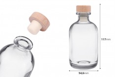 Sticlă transparentă de 100 ml cu plută siliconică cu cap de lemn