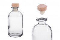 Sticlă transparentă de 250 ml cu plută siliconică cu cap de lemn