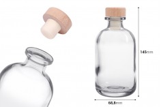 250ml transparent glass bottle with silicone cork with wooden head