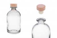 Flacon de sticlă transparentă de 375 ml cu dop din silicon cu cap de lemn