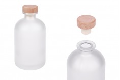 Bouteille en verre de sablage de 500 ml avec bouchon en silicone et tête en bois