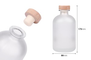 Bouteille en verre de sablage de 500 ml avec bouchon en silicone et tête en bois-εικόνα_διαστάσεις