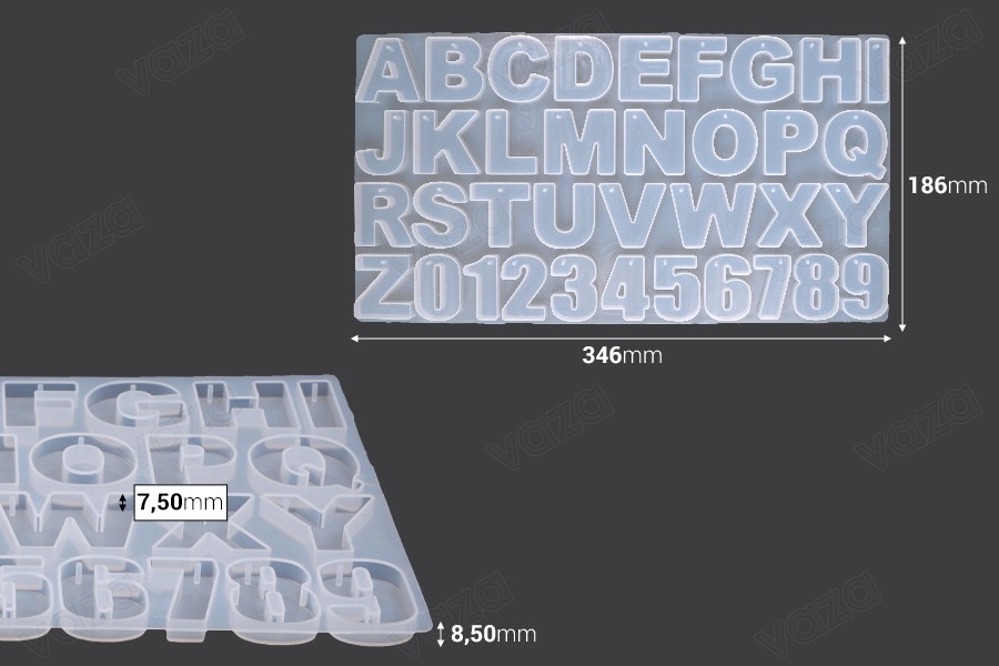 Stampo in silicone Alfabeto e Numeri 346x186x8,5 mm-dimensioni_immagine