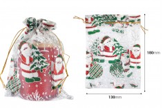 Χριστουγεννιάτικο λευκό πουγκί 130x180 mm από οργάντζα - 50 τμχ