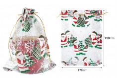 Χριστουγεννιάτικο λευκό πουγκί 170x230 mm από οργάντζα - 50 τμχ