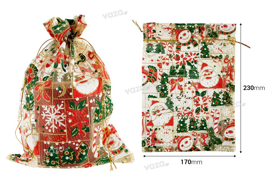 Çanta organza e Krishtlindjeve 170x230 mm - 50 copë