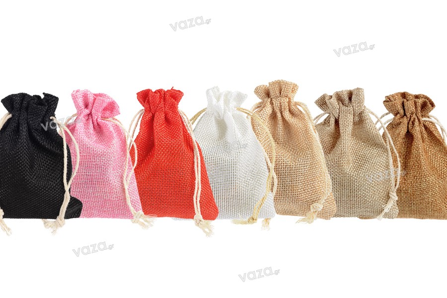 Geanta 90x115 mm din stofa de in in diverse culori cu cordon