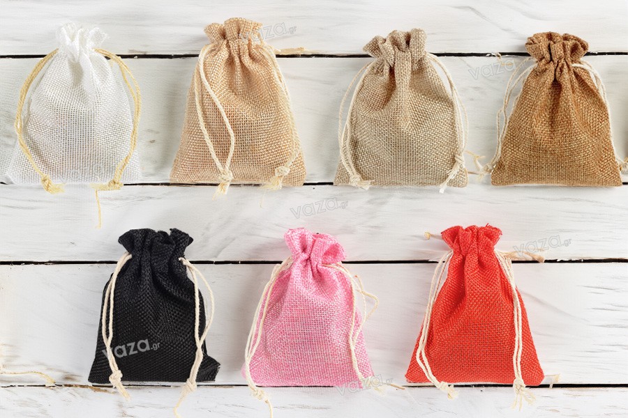 Pouch 90x115 mm made of linen fabric in various colors with drawstring