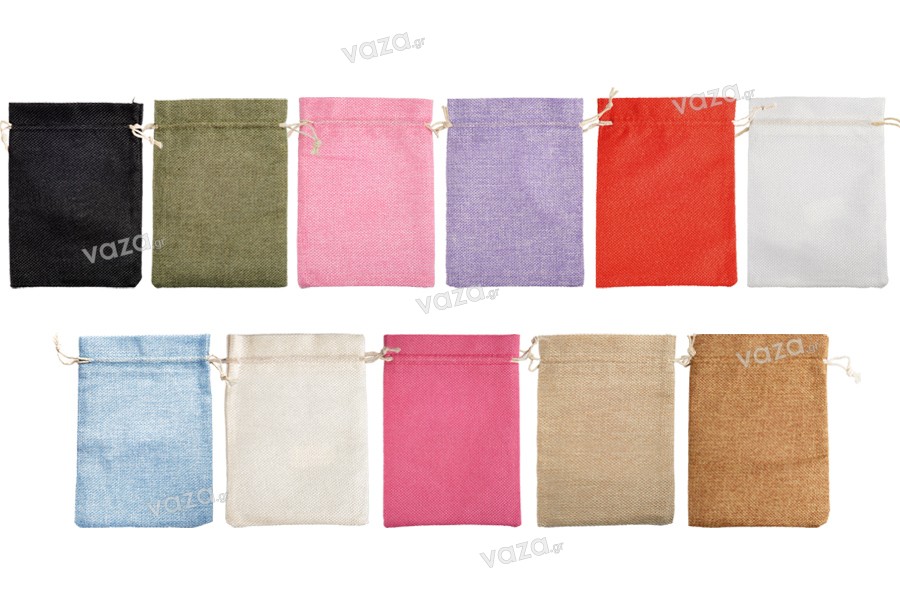 Pochette 95x135 mm en tissu de lin de différentes couleurs avec cordon