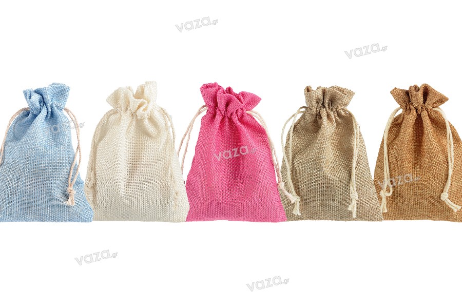 Pouch 95x135 mm made of linen fabric in various colors with drawstring