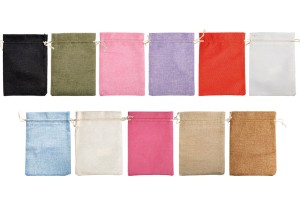 Pochette 125x175 mm en tissu de lin de différentes couleurs avec cordon-1
