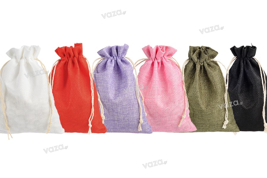 Geanta 125x175 mm din stofa de in in diverse culori cu cordon