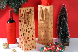 Christmas paper gift bag 120x90x360 mm for wine bottle - 12 pcs-5