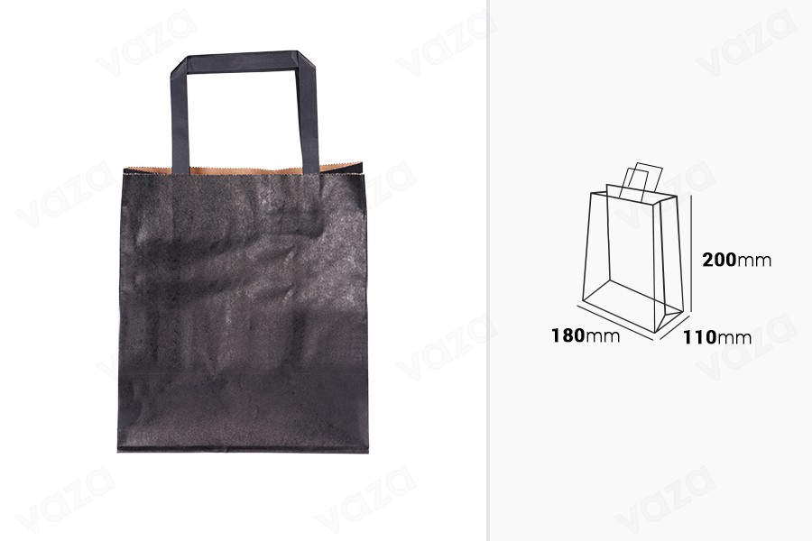 Sac cadeau en papier 180x110x200 mm de couleur noire avec poignée - 12 pcs-εικόνα_διαστάσεις