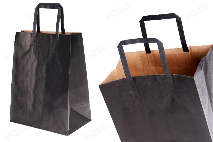Sac cadeau en papier 240x140x300 mm de couleur noire avec poignée - 12 pcs Sac cadeau en papier 240x140x300 mm de couleur noire avec poignée - 12 pcs-photo_produit