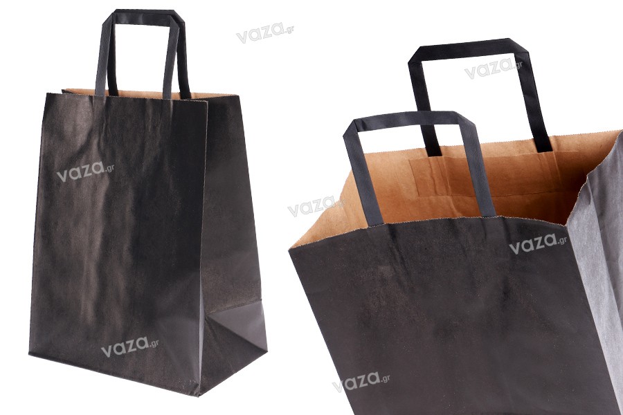 Paper gift bag 240x140x300 mm in black color with handle - 12 pcs