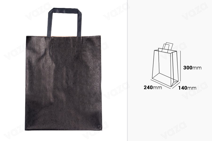 Sac cadeau en papier 240x140x300 mm de couleur noire avec poignée - 12 pcs Sac cadeau en papier 240x140x300 mm de couleur noire avec poignée - 12 pcs-photo_dimensions
