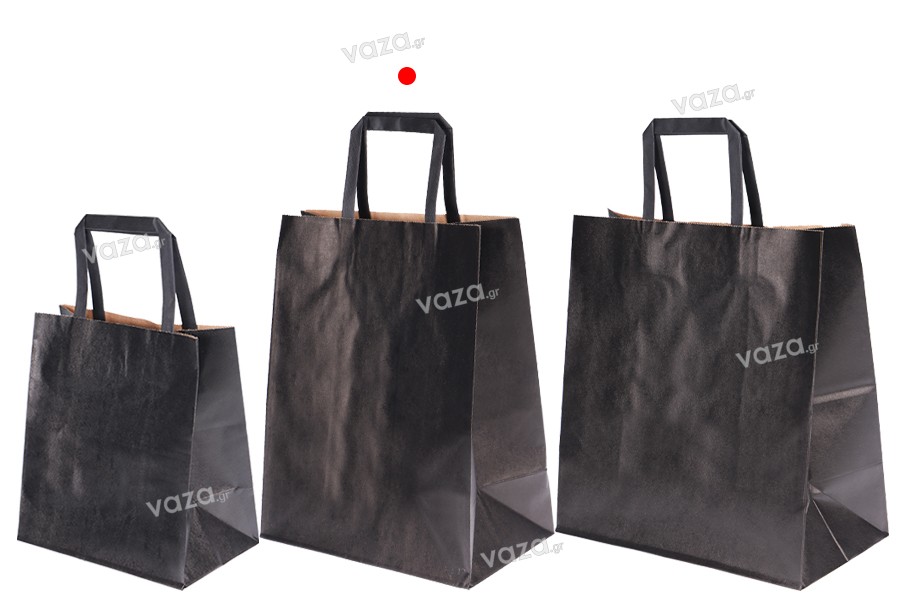 Paper gift bag 240x140x300 mm in black color with handle - 12 pcs