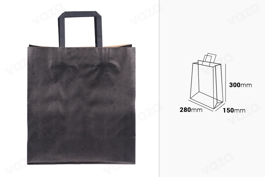 Sac cadeau en papier 280x150x300 mm de couleur noire avec poignée - 12 pcs Sac cadeau en papier 280x150x300 mm de couleur noire avec poignée - 12 pcs-εικόνα_διαστάσεις
