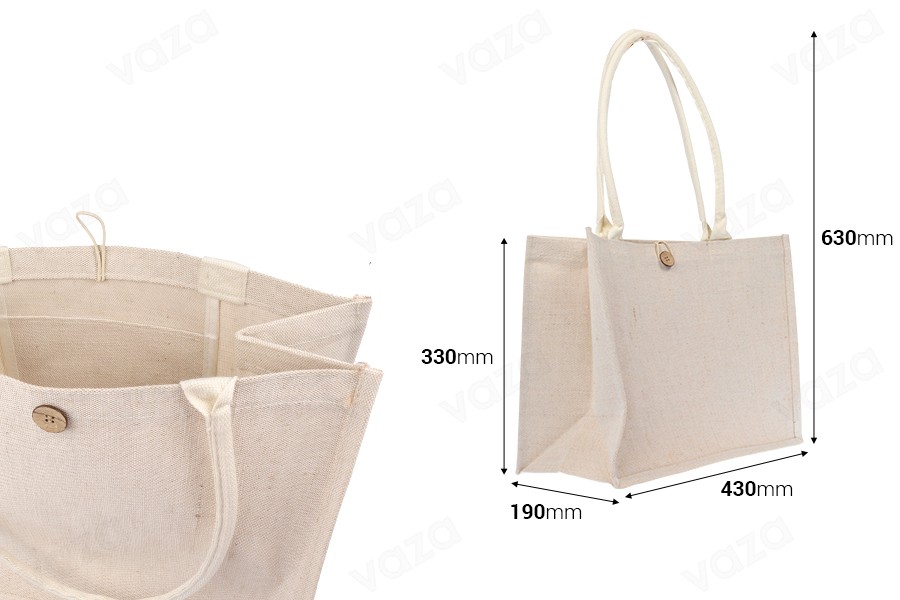 Sac de transport en coton et jute (320-350 g/m²) avec poche intérieure Sac de transport en coton et jute (320-350 g/m²) avec poche intérieure-photo_dimensions