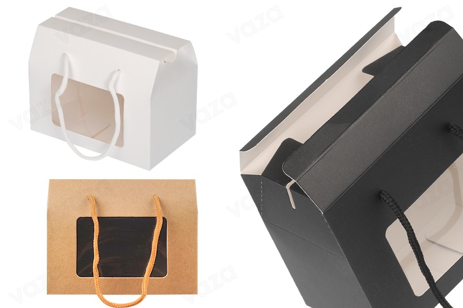 Boîte en papier - sac cadeau 150x90x115 mm avec ficelle et fenêtre de différentes couleurs - 12 pcs Boîte en papier - sac cadeau 150x90x115 mm avec ficelle et fenêtre de différentes couleurs - 12 pcs-photo_produit