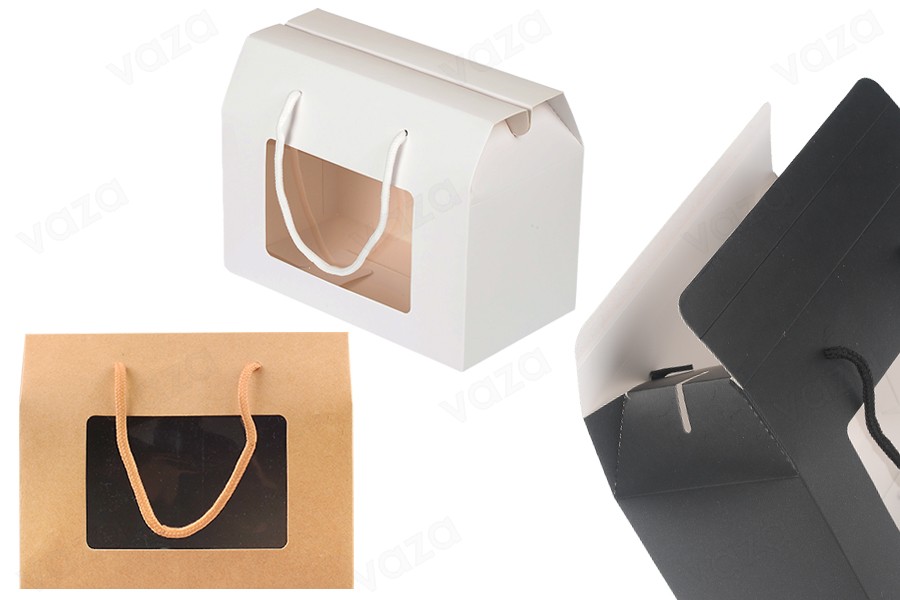 Boîte en papier - sac cadeau 200x110x155 mm avec ficelle et fenêtre de différentes couleurs - 12 pcs Boîte en papier - sac cadeau 200x110x155 mm avec ficelle et fenêtre de différentes couleurs - 12 pcs-photo_produit