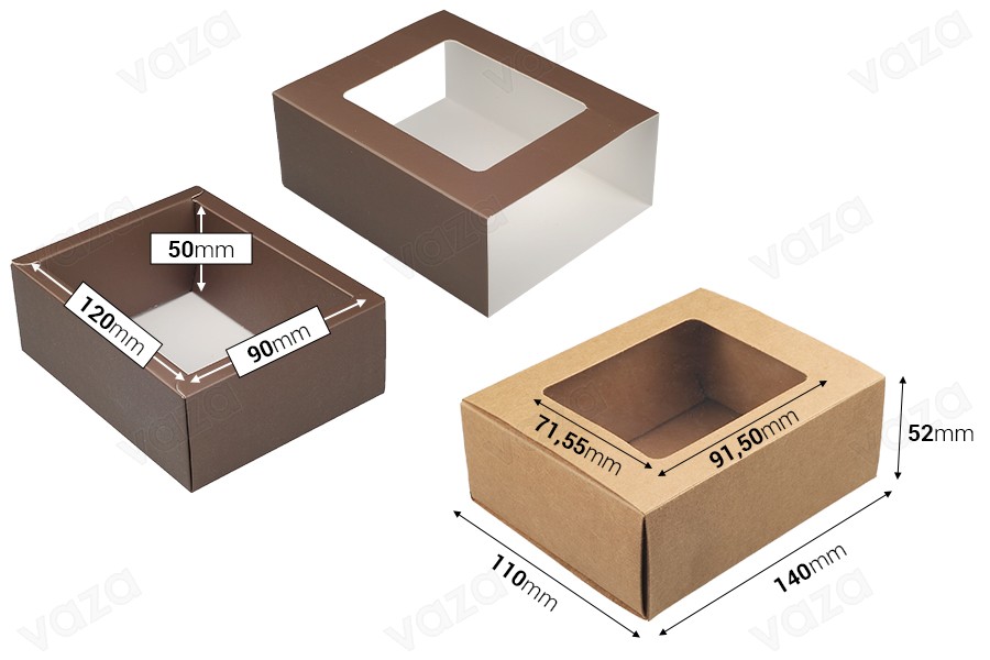 Papierverpackungsbox 140x110x52 mm Schublade mit Sichtfenster - 12 Stück Papierverpackungsbox 140x110x52 mm Schublade mit Sichtfenster - 12 Stück-bildabmessungen