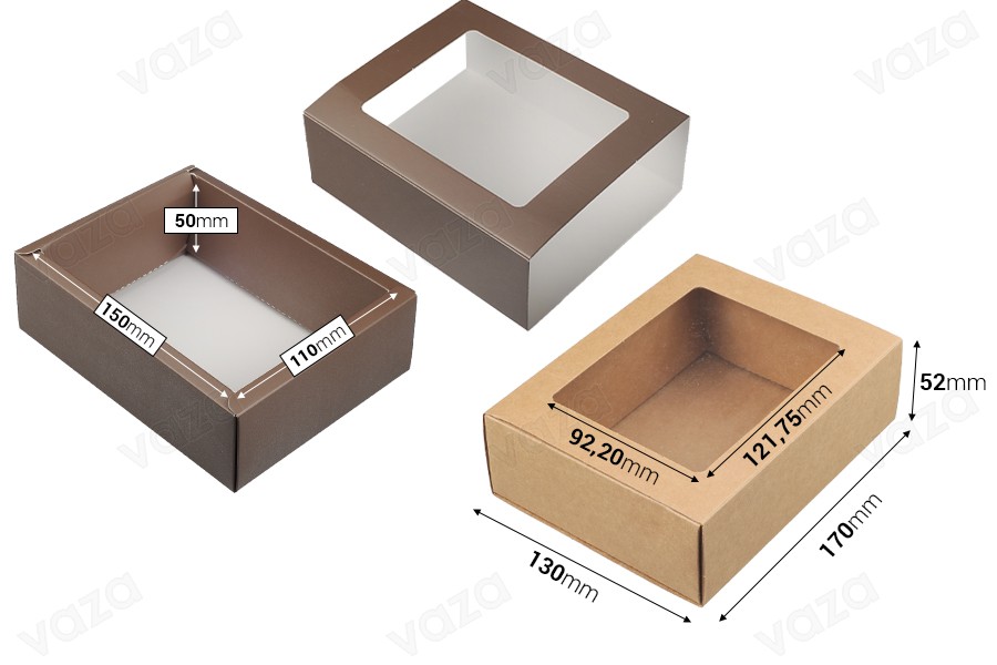Papierverpackungsbox 170x130x52 mm Schublade mit Sichtfenster - 12 Stück Papierverpackungsbox 170x130x52 mm Schublade mit Sichtfenster - 12 Stück-εικόνα_διαστάσεις