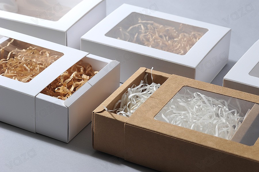 Papierverpackungsbox 170x130x52 mm Schublade mit Sichtfenster - 12 Stück Papierverpackungsbox 170x130x52 mm Schublade mit Sichtfenster - 12 Stück-εικόνα_σύνθεση